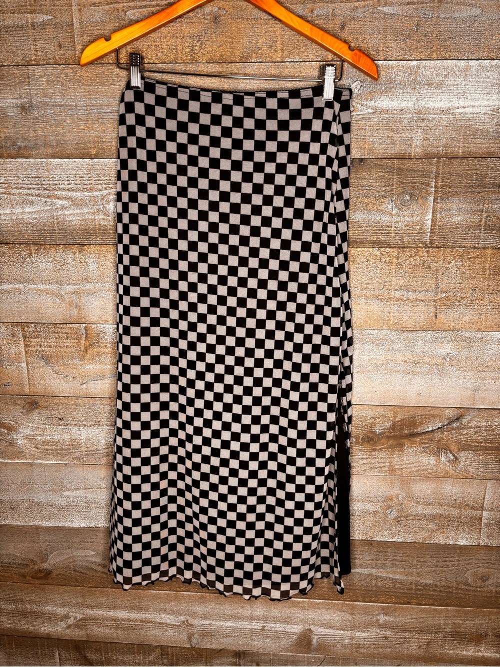 Urban Outfitters checkered Black White Maxi Skirt side slit lightweight- Women
